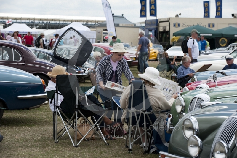 Jaguar owners catch up with the news, Jaguar enclosure, Silverstone Classic, 2010