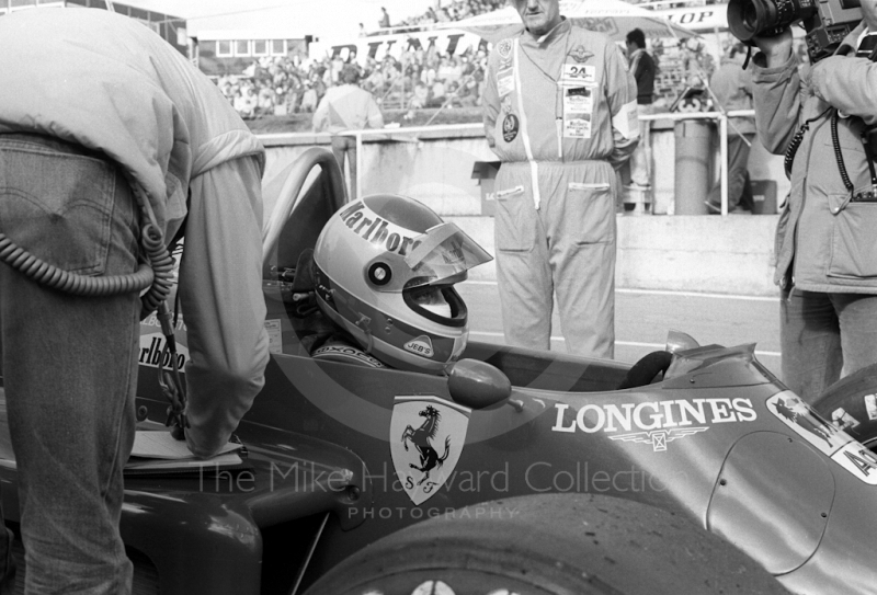 Michele Alboreto, Ferrari 156, in the pits at Brands Hatch, 1985 European Grand Prix.
