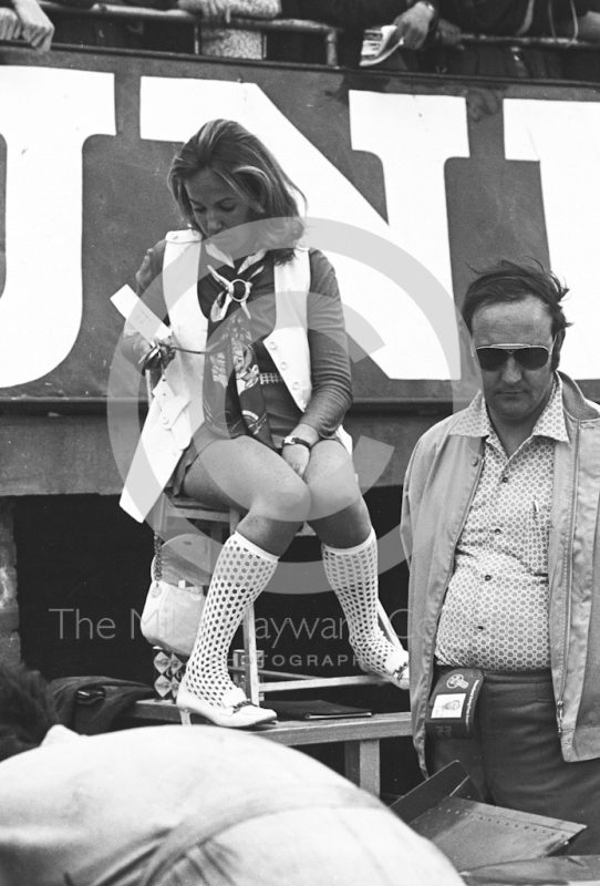 Fashion in the paddock, Silverstone, 1969 British Grand Prix.
