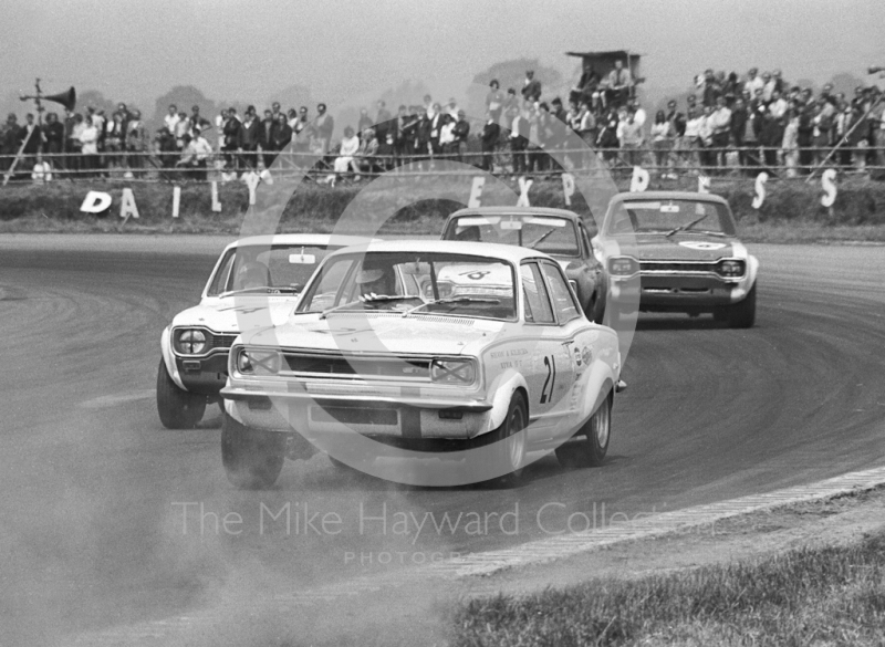 Gerry Marshall, Shaw and Kilburn Vauxhall Viva GT, at Copse Corner on the way to fifth place in class C, Silverstone Martini Trophy meeting 1970.
