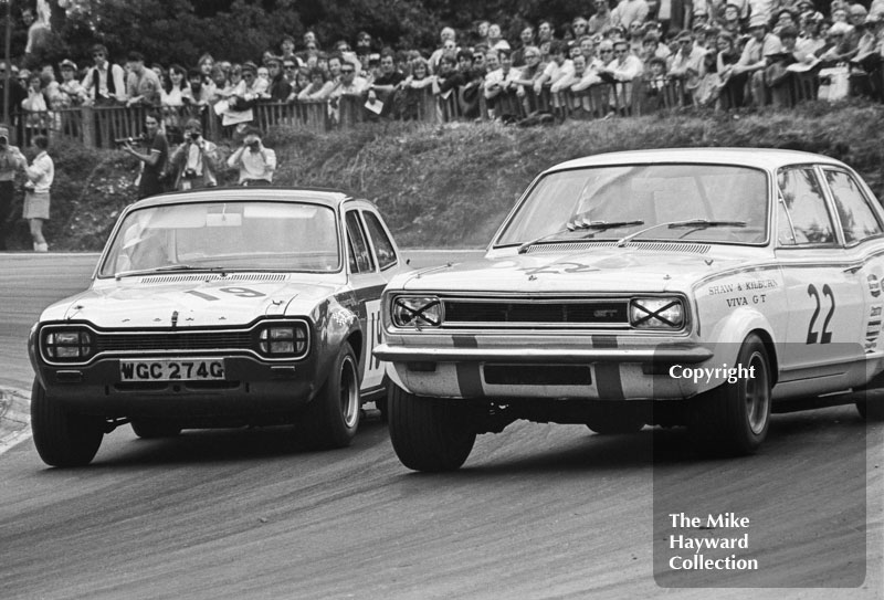 Gerry Marshall, Vauxhall Viva, and John Bloomfield, Ford Escort WGC 274G, Brands Hatch, British Grand Prix meeting 1970.
