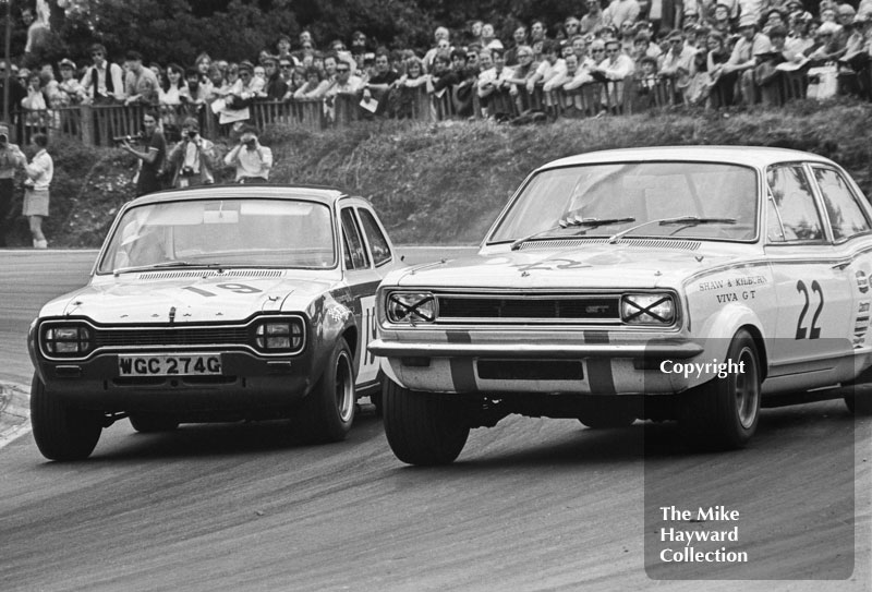 Gerry Marshall, Vauxhall Viva, and John Bloomfield, Ford Escort WGC 274G, Brands Hatch, British Grand Prix meeting 1970.
