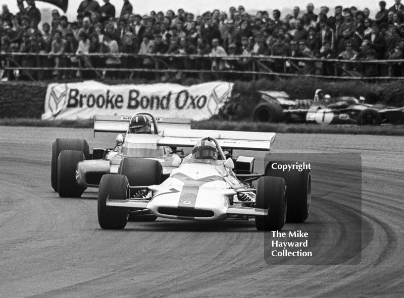 Pedro Rodriguez, BRM P160, and Graham Hill, Brabham BT34, Silverstone International Trophy 1971.
