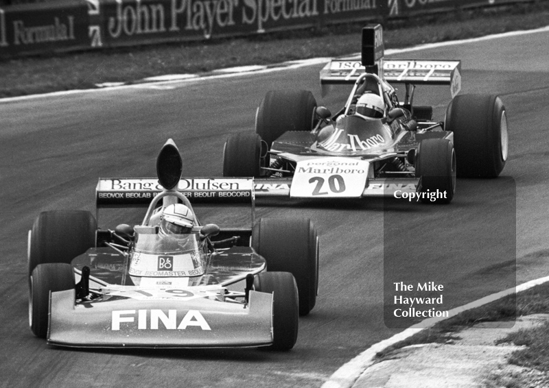 Jochen Mass, Surtees TS16, and Arturo Merzario, Iso Marlboro FW03, Brands Hatch, British Grand Prix 1974.
