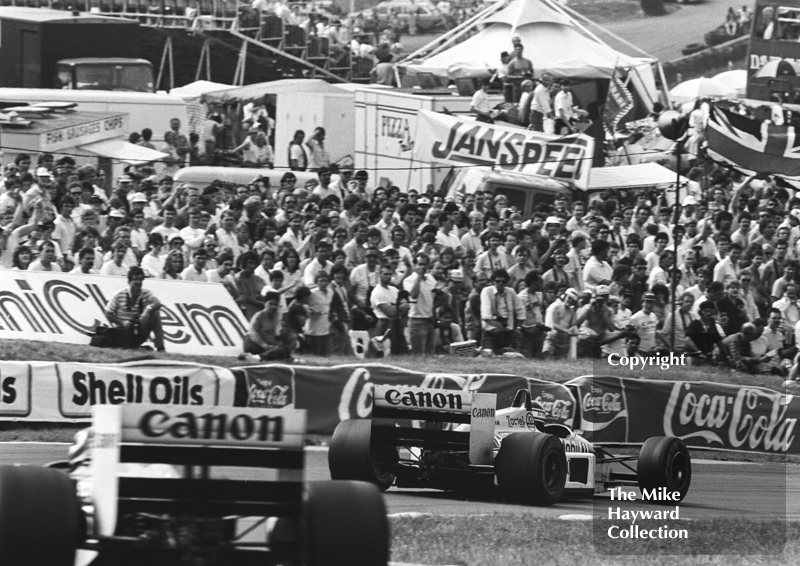 Nigel Mansell, Williams Honda, and Nelson Piquet, Williams Honda, Brands Hatch, British Grand Prix 1986.