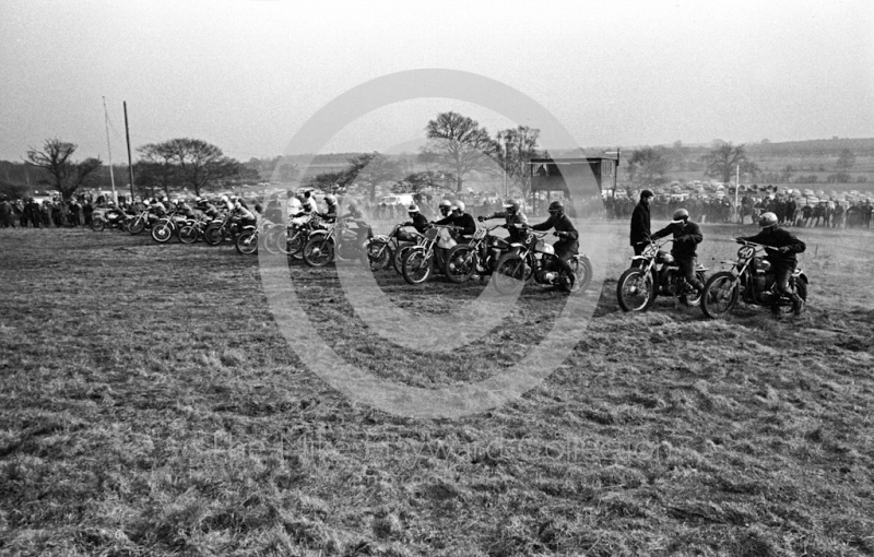 Start of solo race, ACU British Scramble Sidecar Drivers Championship meeting, Hawkstone Park, 1969.