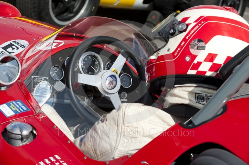 Steve Russell at the wheel of his 1959 Cooper T51 Maserati before the HGPCA pre-66 Grand prix cars event, Silverstone Classic 2010