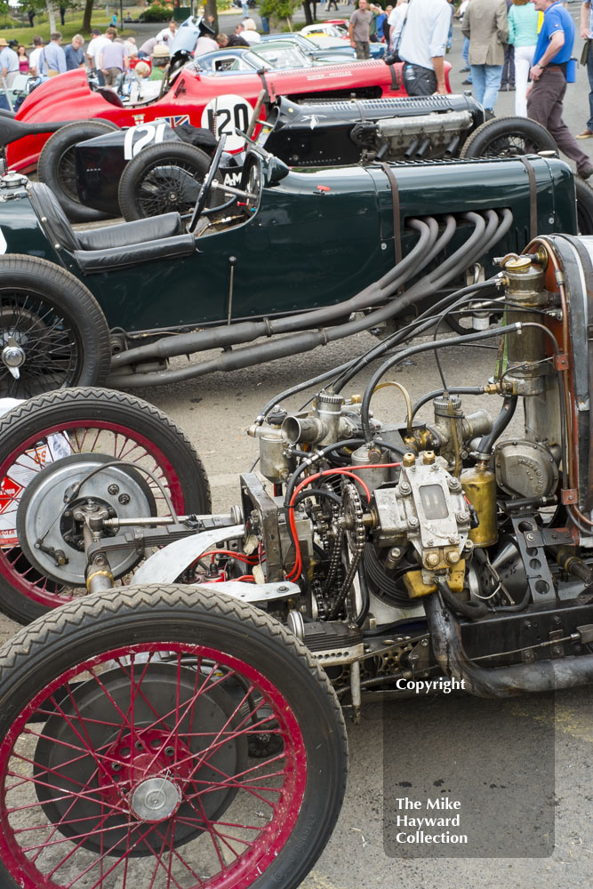 Cars lined up in the paddock at Chateau Impney Hill Climb 2015.
