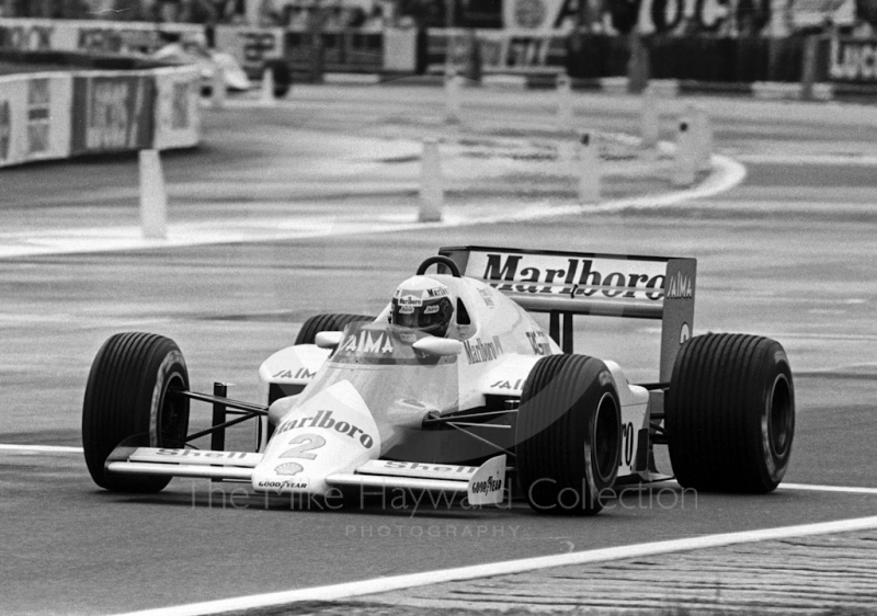 Winner Alain Prost, McLaren MP4-2B, practice, British Grand Prix, Silverstone, 1985
