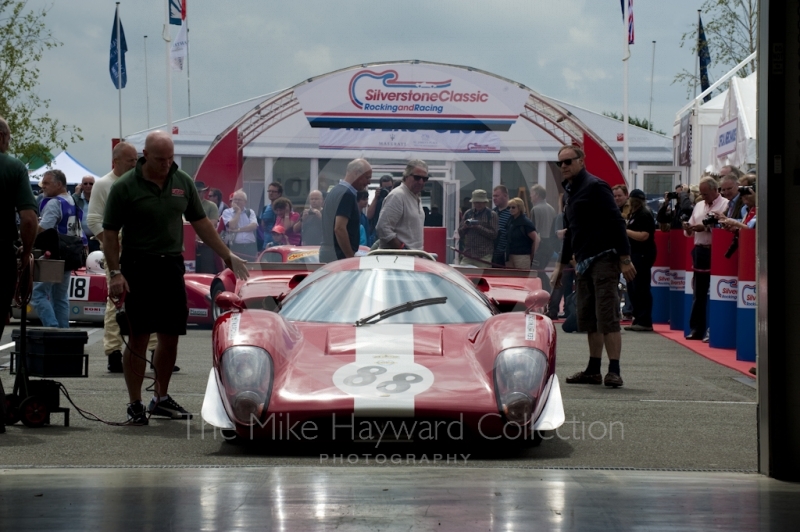 Andrew Smith, Lola T70 Mk3B, waiting to leave the paddock, World Sports Car Masters, Silverstone Classic 2010