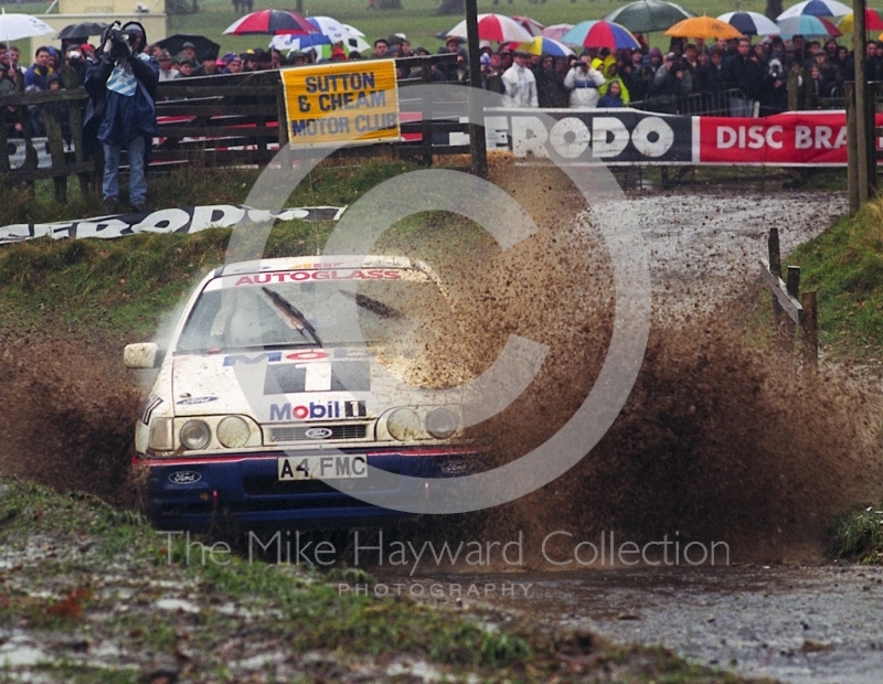 Malcolm Wilson/Bryan Thomas, Ford Sierra Cosworth (A4 FMC), water splash, 1992 RAC Rally, Weston Park
