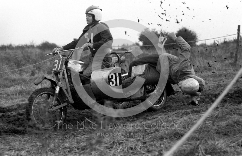 Spectacular sidecar action, motorcycle scramble at Spout Farm, Malinslee, Telford, Shropshire between 1962-1965