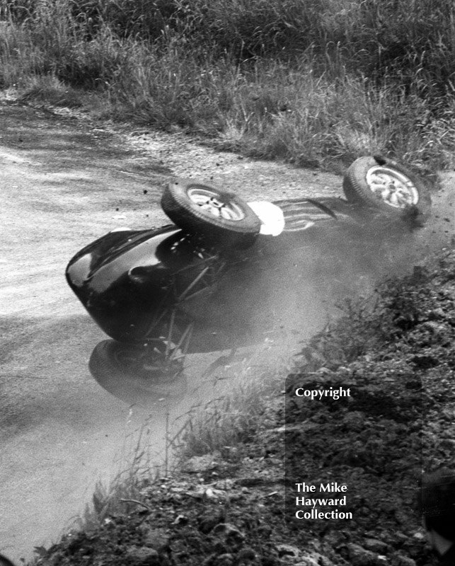 John Creasey's Lola goes astray at the Esses, Shelsley Walsh Hill Climb June 1967.
