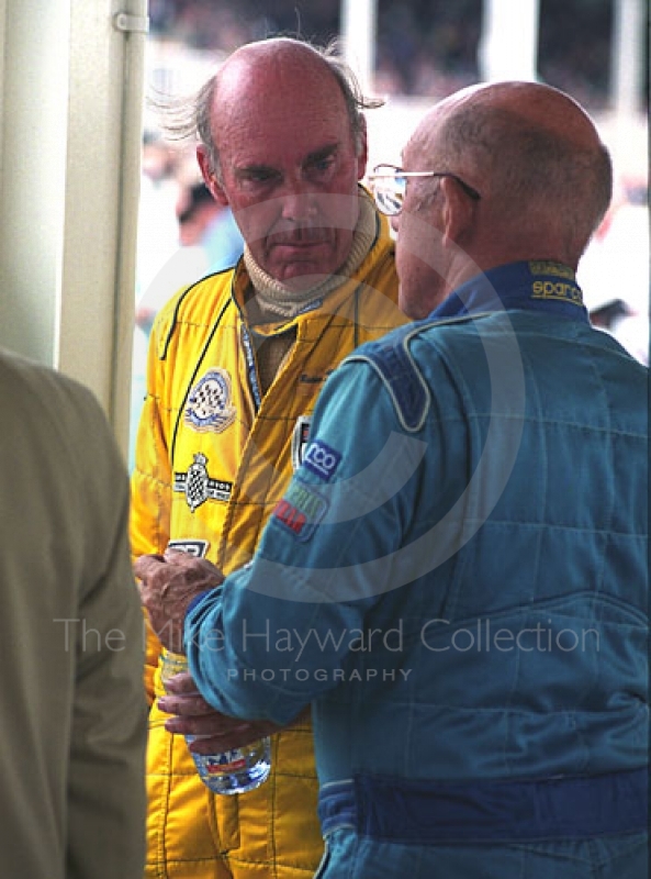 Richard Attwood chats to Stirling Moss in the pits, RAC TT, Goodwood Revival, 1999