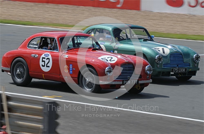 Paul Chase-Gardener/David Allen, 1952 Aston Martin DB2, and Mark Midgley/Adrian Johnson, 1952 Aston Martin DB2,  RAC Woodcote Trophy race, Silverstone Cassic 2009.