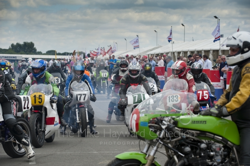 Classic bikes in the paddock, Silverstone Classic, 2010