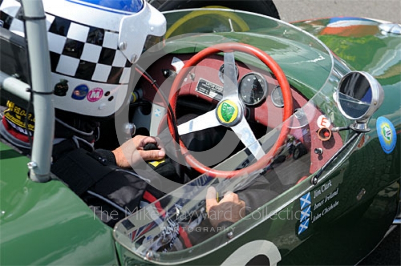 John Chisholm, 1960 Lotus 18, in the paddock prior to the HGPCA pre-1966 Grand Prix Cars Race, Silverstone Classic 2009.