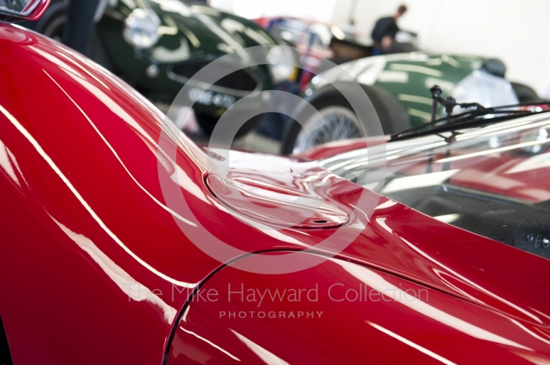 The beautiful lines of a Ferrari Dino sports car in the pits at Silverstone Classic 2010