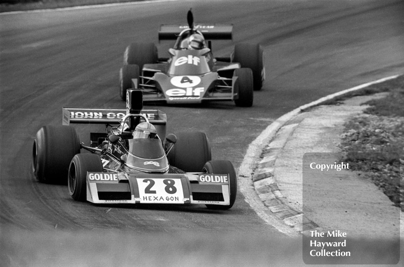 John Watson, Brabham BT32, and Patrick Depailler, Tyrrell 007, Brands Hatch, British Grand Prix 1974.
