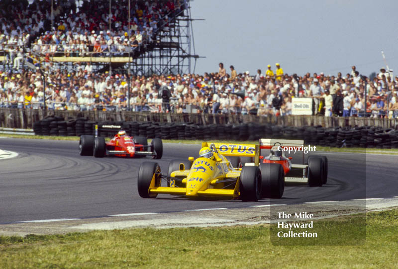 Ayrton Senna, Camel Lotus 99T at Copse Corner heading for 3rd place, British Grand Prix, Silverstone, 1987
