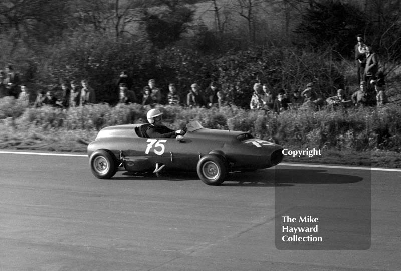 Chris Lawrence, twin engined Deep Sanderson 105, Formula Libre race, Mallory Park, March 8 1964.
