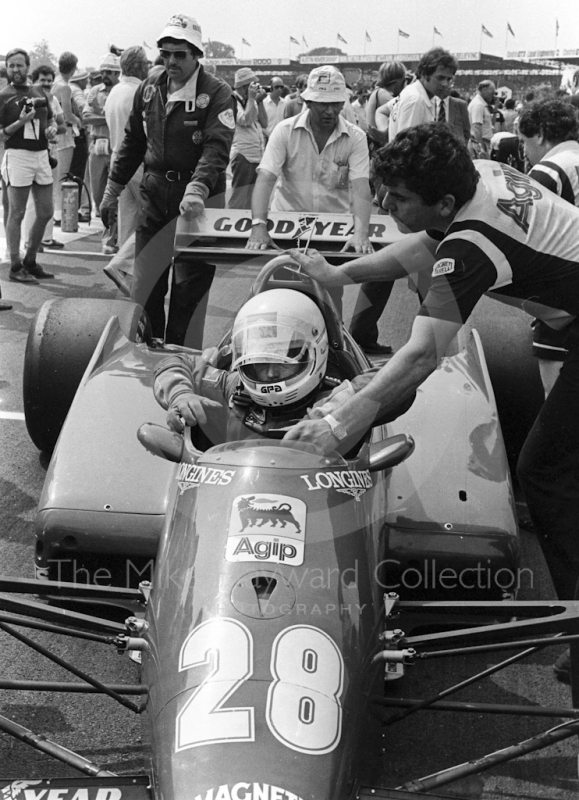 Rene Arnoux, Ferrari 126C3, on the grid, 1983 British Grand Prix, Silverstone.
