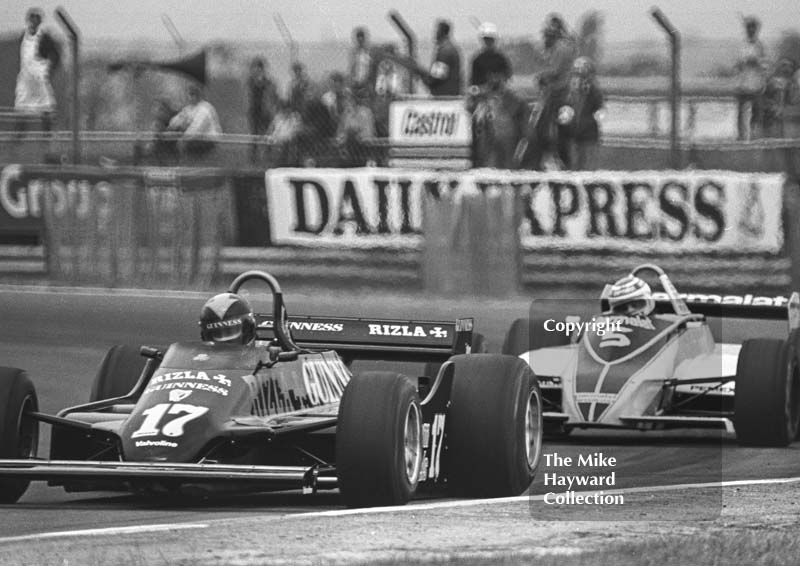 Derek Daly, March 811, and Nelson Piquet, Brabhan BT49C, Silverstone, British Grand Prix 1981.
