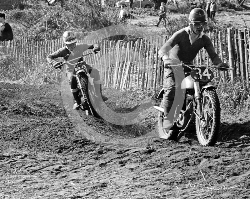 P Slinn, 250cc BSA, and G Morgan, 250cc DOT, Hawkstone Park, March 1965.