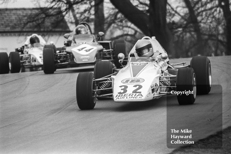 Mike Walker, Iberia Airlines Ensign F372, followed by Bob Evans, March 723, Oulton Park John Player Formula 2 meeting, 1972.
