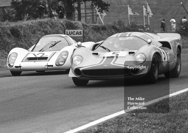 Peter Westbury, Mike de 'Udy, Lola T70 Mk3, and Hans Herrmann/Jochen Neerpasch, Porsche 910, Brands Hatch, BOAC 500 1967.
