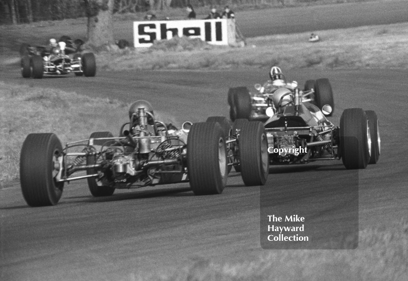 Formula 3 cars exiting Cascades, BRSCC Trophy, Formula 3, Oulton Park, 1968.
