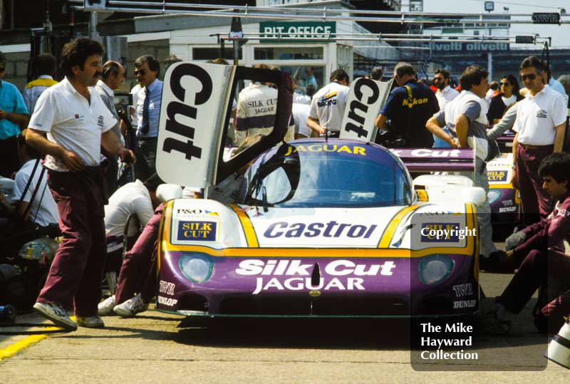 Silk Cut Jaguar XJR-9 in the pits, Silverstone 1000km FIA World Sports-Prototype Championship (round 4).
