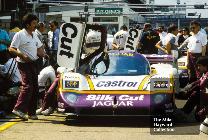 Silk Cut Jaguar XJR-9 in the pits, Silverstone 1000km FIA World Sports-Prototype Championship (round 4).
