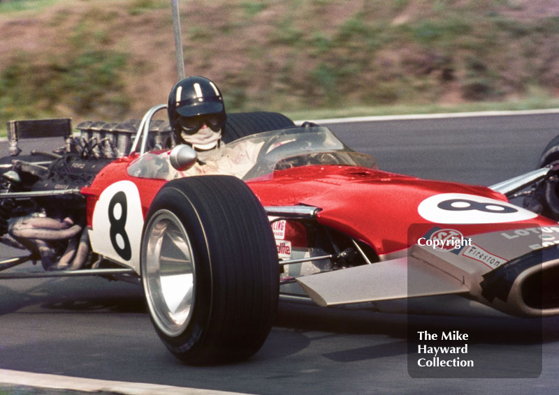 Graham Hill, Lotus Cosworth V8 49B R5, British Grand Prix, Brands Hatch, 1968.
