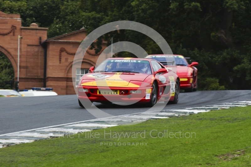 Skid Carrera driving a Ferrari F355 round Lodge corner, Oulton Park, during the Pirelli Ferrari Maranello Challenge, August 2001.
