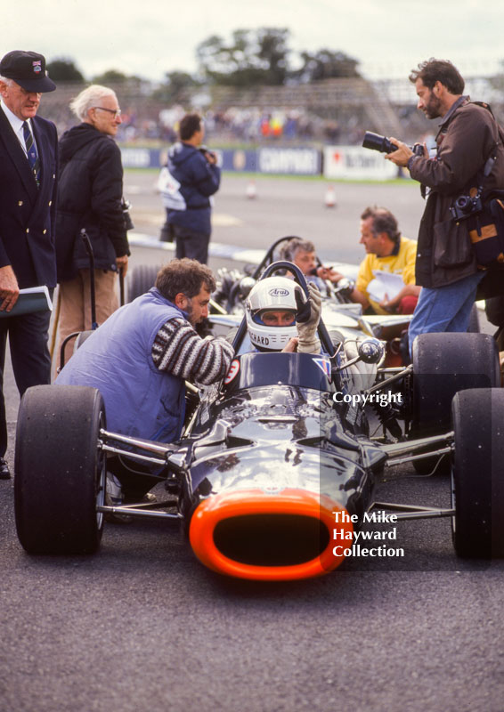 Richard Attwood, BRM&nbsp;P126 V12, Coys Historic International Festival, July 1993, Silverstone.
