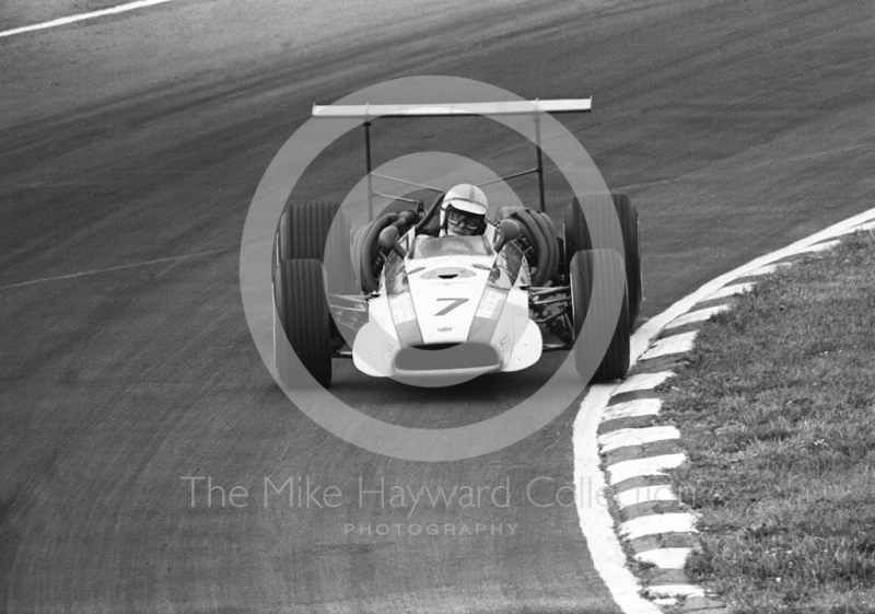 John Surtees, Honda V12 RA301, at Bottom Bend, British Grand Prix, Brands Hatch, 1968.
