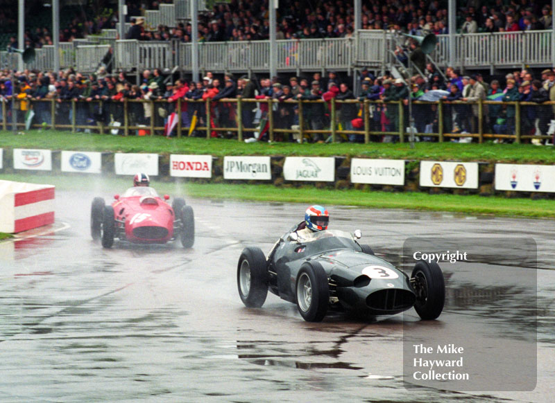 John Harper, BRM P25, and Nigel Corner, Ferrari 246 Dino, at the chicane during the Richmond and Gordon Trophies, Goodwood Revival, 1999.
