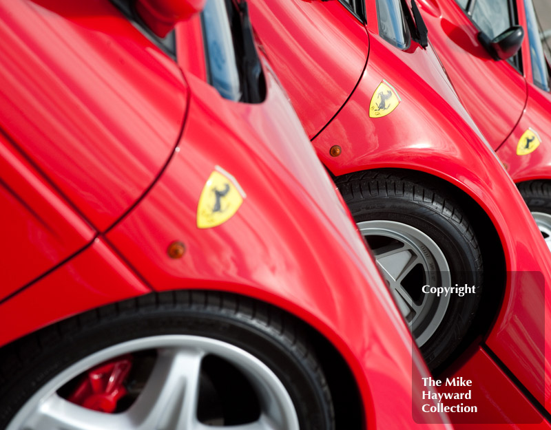 Prancing Horse badges in the Ferrari Owners Club enclosure, Silverstone Classic 2010
