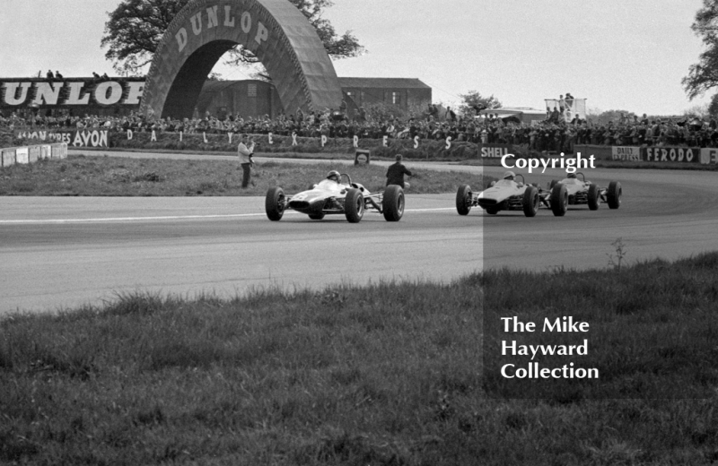 Roy Pike, Lotus, 41,&nbsp;and Chris Irwin,&nbsp;Brabham BT18, Silverstone International Trophy, 1966.
