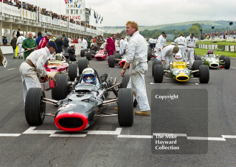 BRM P133 of Robs Lamplough and Lotus 48 of Simon Hadfield, Glover Trophy, Goodwood Revival, 1999