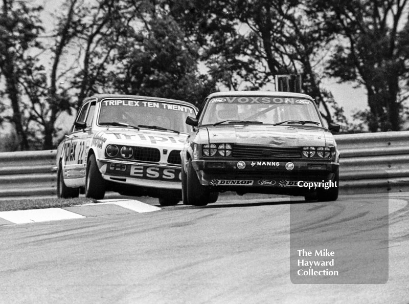 Holman Blackburn, Voxson Sound Systems Ford Capri Mk 3 and Gerry Marshall, Team Triplex Triumph Dolomite Sprint, Tricentrol British Saloon Car Race, Donington Park, 1979

