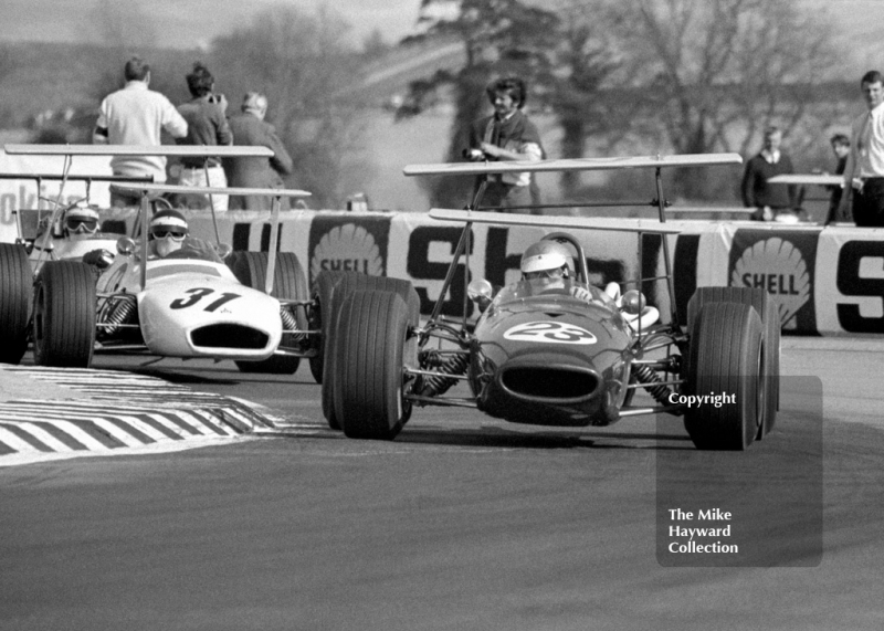 Bill Ivy, Paul Watson Race Organisation Brabham BT23C, and Kurt Ahrens, Brabham BT30, Thruxton, Easter Monday 1969.
