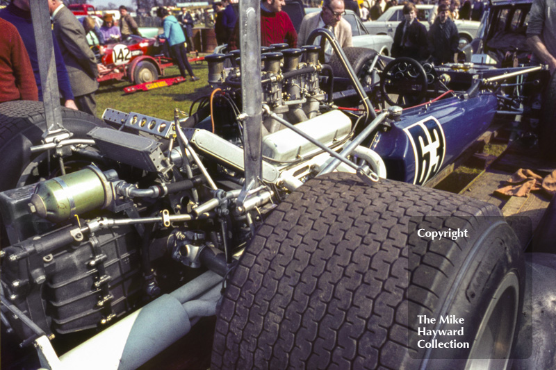 Keith Holland's Alan Fraser Racing Lola T142 Chevrolet V8 in the paddock, Guards F5000 Championship, Oulton Park, April 1969.
