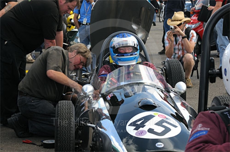 Scotty Taylor, 1958 Cooper T45, in the paddock prior to the HGPCA pre-1966 Grand Prix Cars Race, Silverstone Classic 2009.