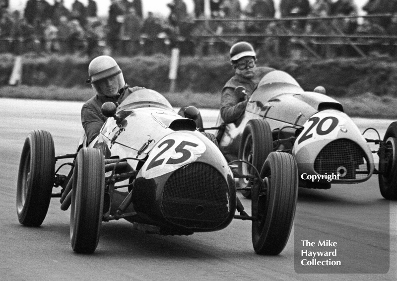 R Pilkington, Cooper Bristol, and S Curtis, Cooper Bristol, historic race, International Trophy meeting, Silverstone, 1969.