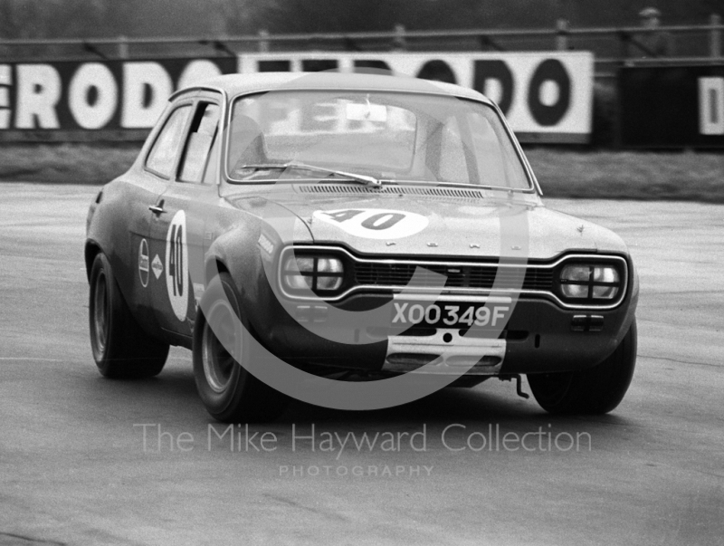 Frank Gardner on opposite lock in an Alan Mann Ford Escort, Silverstone International Trophy meeting 1969.
