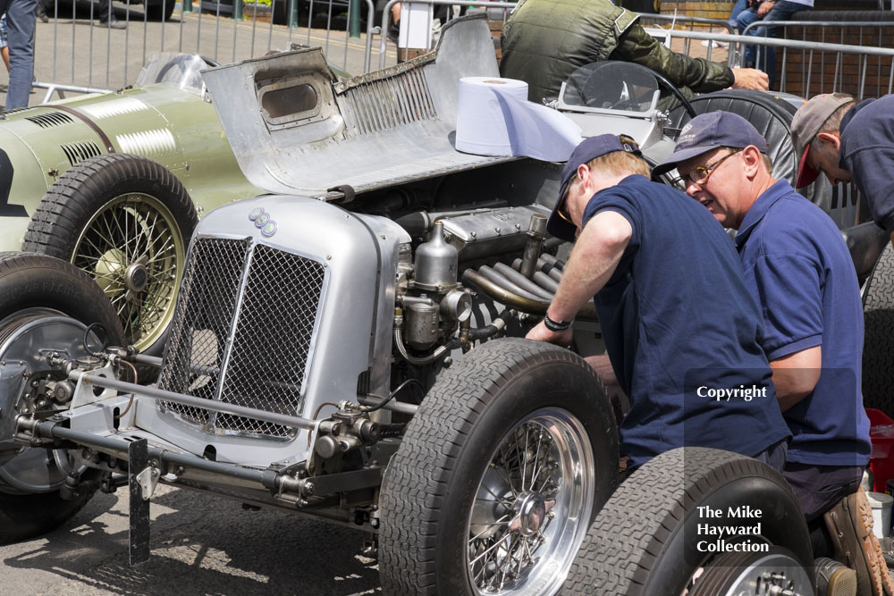 Owner David Morris working on his ERA R11B 'Humphrey'&nbsp;in the paddock, Chateau Impney Hill Climb 2015.
