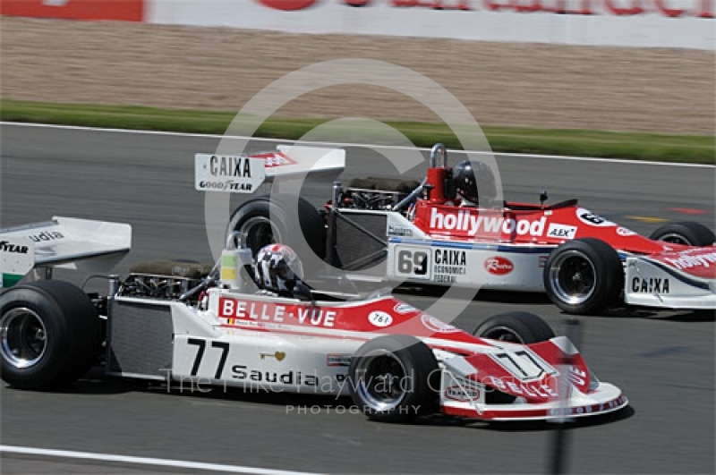 David Methley, 1976 March 761, and Michael Fitzgerald, 1976 March 761B, during the Grand Prix Masters race, Silverstone Cassic 2009.