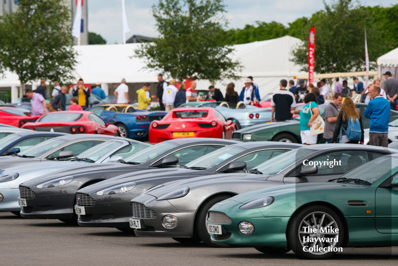 Aston Martin Owner's Club cars on display at the 2016 Silverstone Classic.
